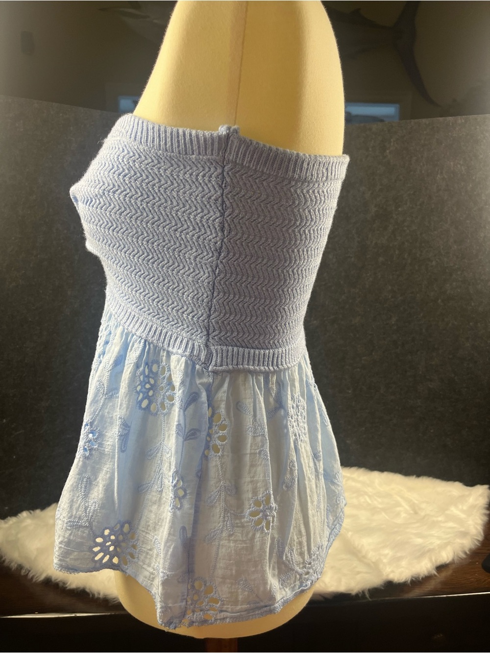 SHEIN Light Blue Strapless Knot Twist Peplum Crop Top - Picture 3 of 4